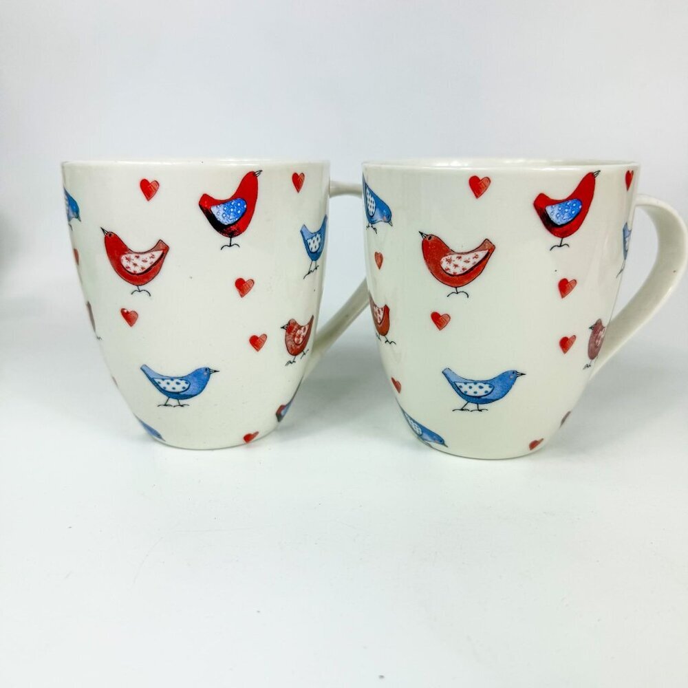 Queens Churchill Alex Clark Mellow Yellows Love Birds Coffee Mugs Red & Blue